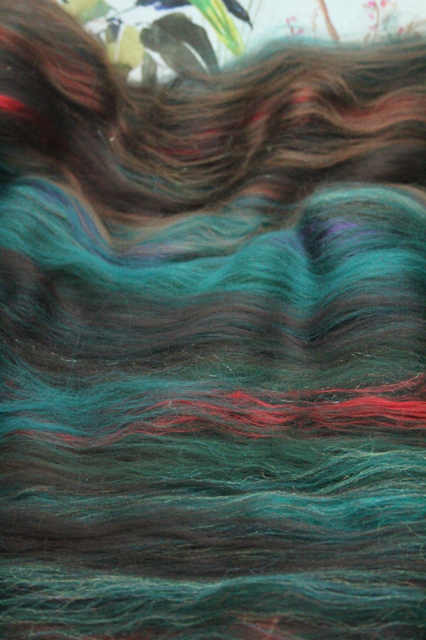 Merino Art Batt - Green Brown - 72 grams 2.5 oz - Wool for felting, spinning and weaving