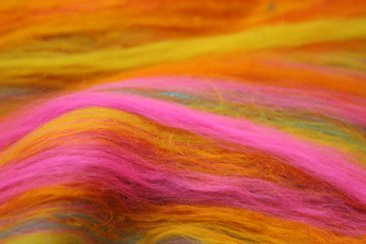 Merino Art Batt - Yellow Pink Orange Blue - 52 grams 1.8 oz - Wool for felting, spinning and weaving