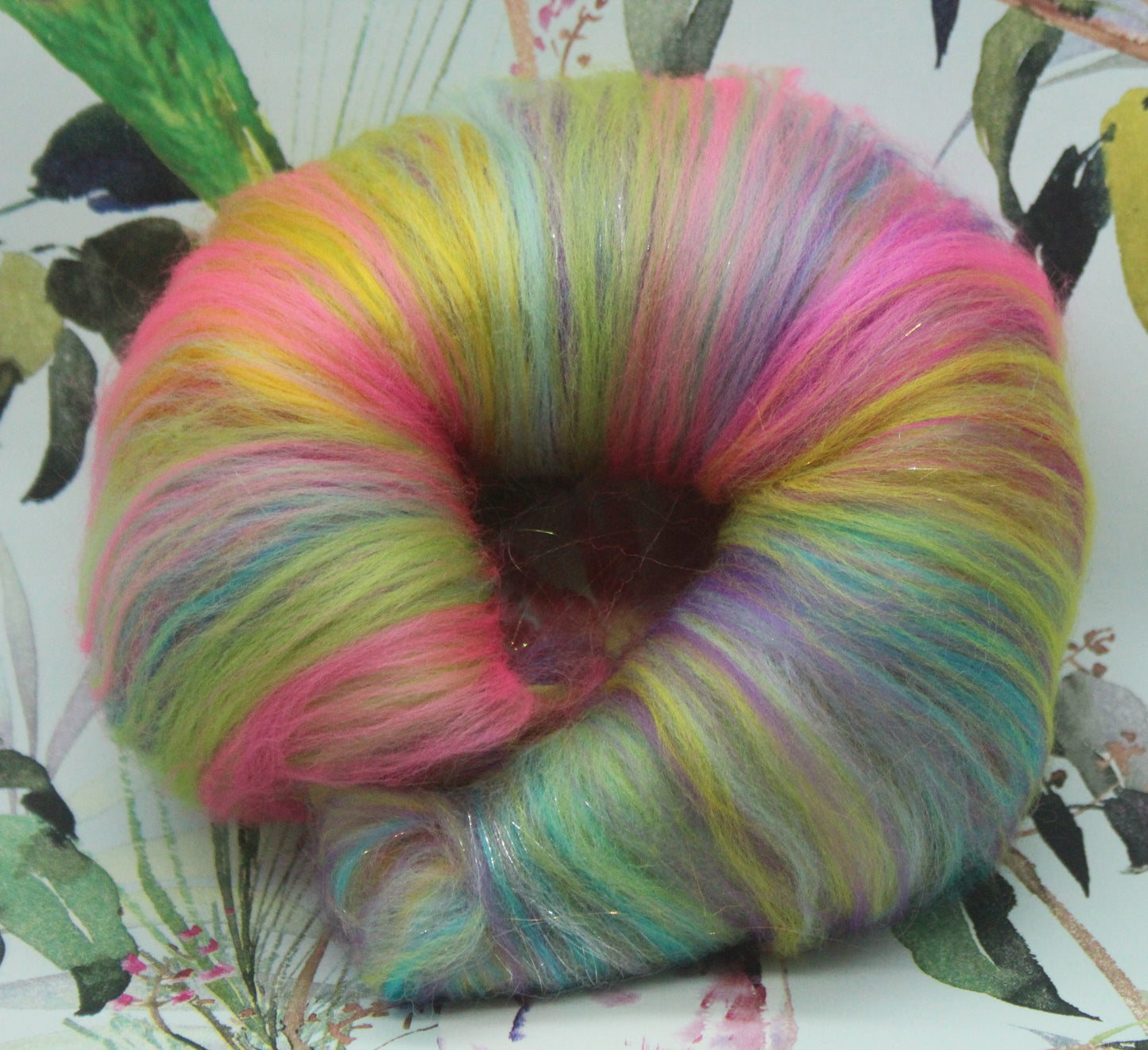 Merino Art Batt - Green Yellow Pink Orange Blue Purple - 56 grams 1.9 oz - Wool for felting, spinning and weaving