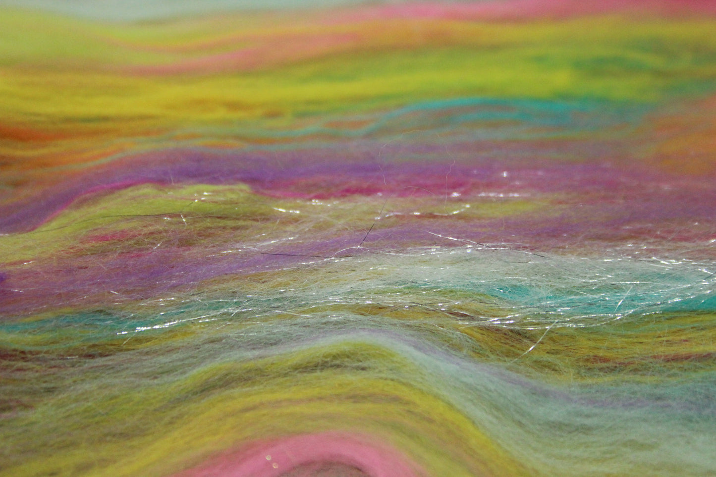 Merino Art Batt - Green Yellow Pink Orange Blue Purple - 56 grams 1.9 oz - Wool for felting, spinning and weaving
