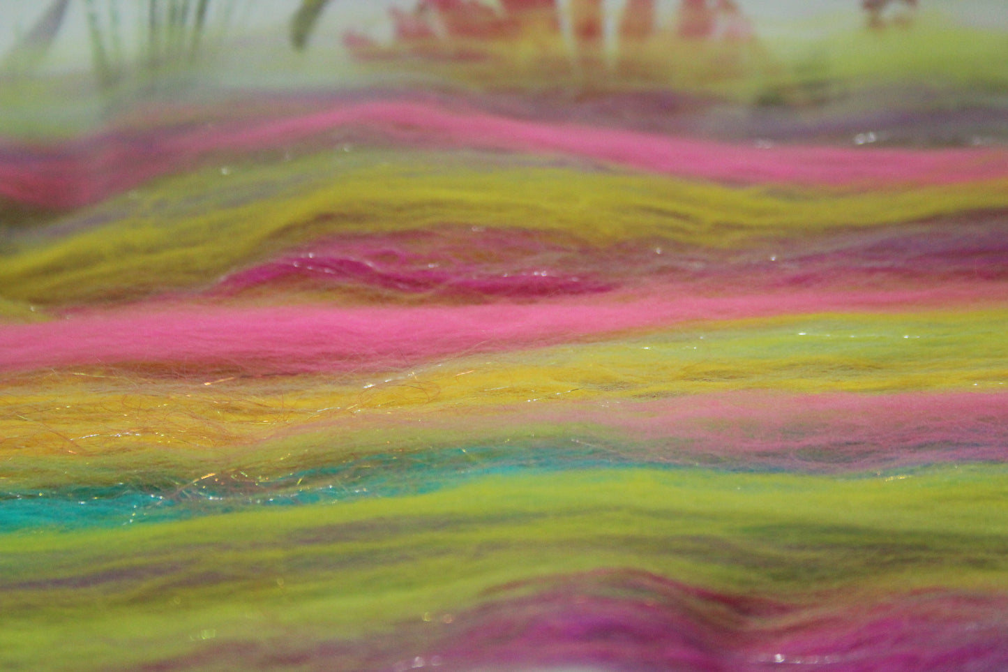 Merino Art Batt - Green Yellow Pink Orange Blue Purple - 56 grams 1.9 oz - Wool for felting, spinning and weaving