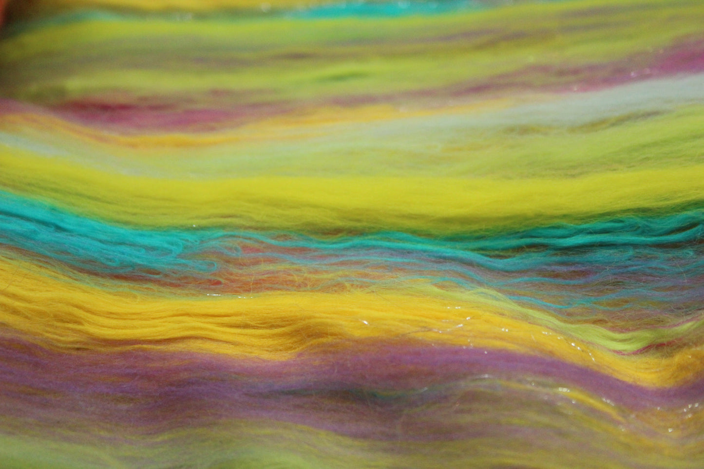 Merino Art Batt - Green Yellow Pink Orange Blue Purple - 56 grams 1.9 oz - Wool for felting, spinning and weaving