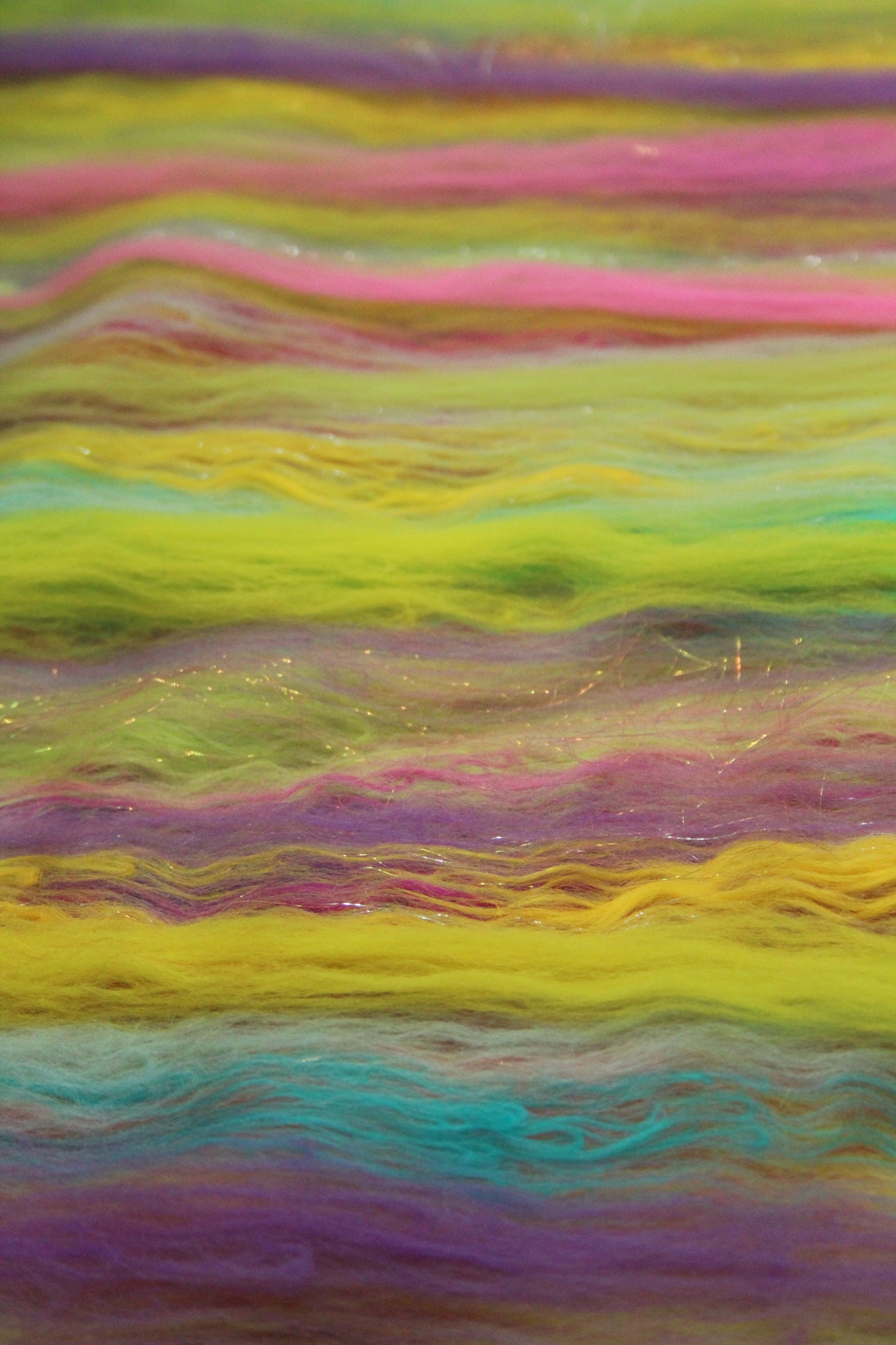 Merino Art Batt - Green Yellow Pink Orange Blue Purple - 56 grams 1.9 oz - Wool for felting, spinning and weaving