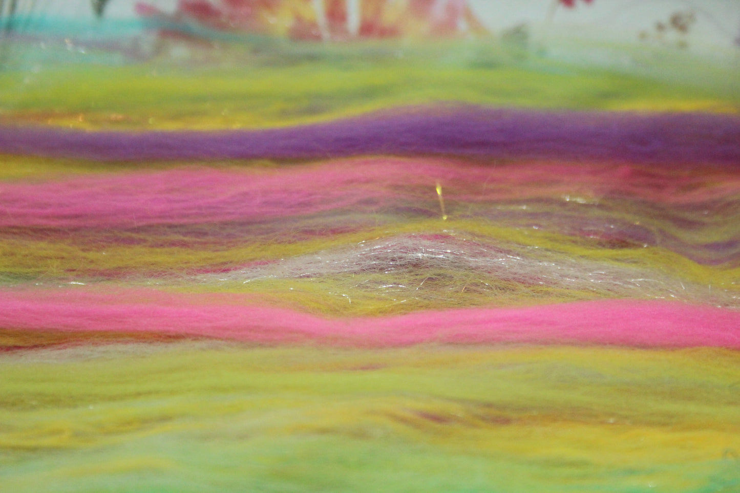 Merino Art Batt - Green Yellow Pink Orange Blue Purple - 56 grams 1.9 oz - Wool for felting, spinning and weaving
