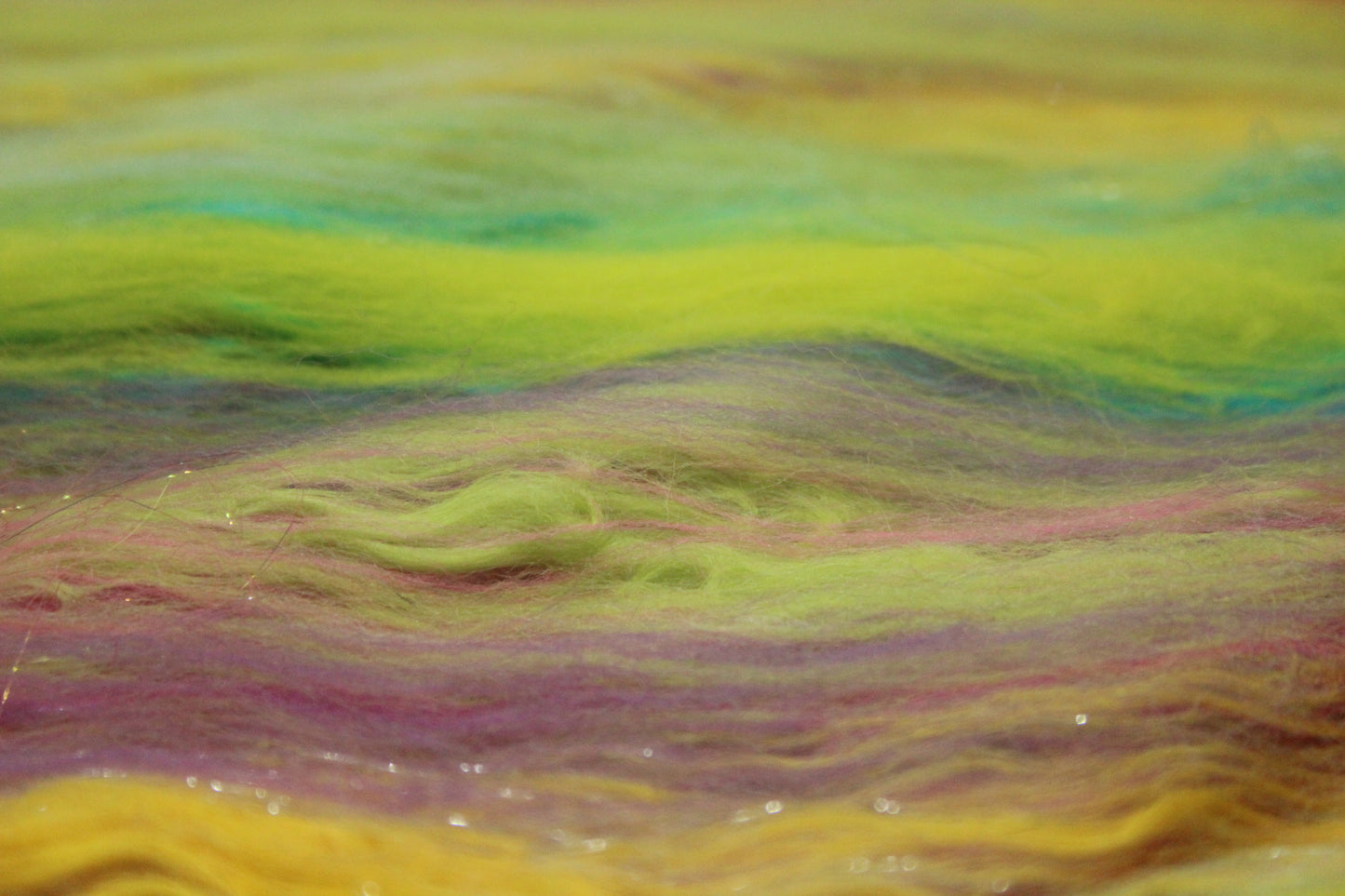Merino Art Batt - Green Yellow Pink Orange Blue Purple - 56 grams 1.9 oz - Wool for felting, spinning and weaving