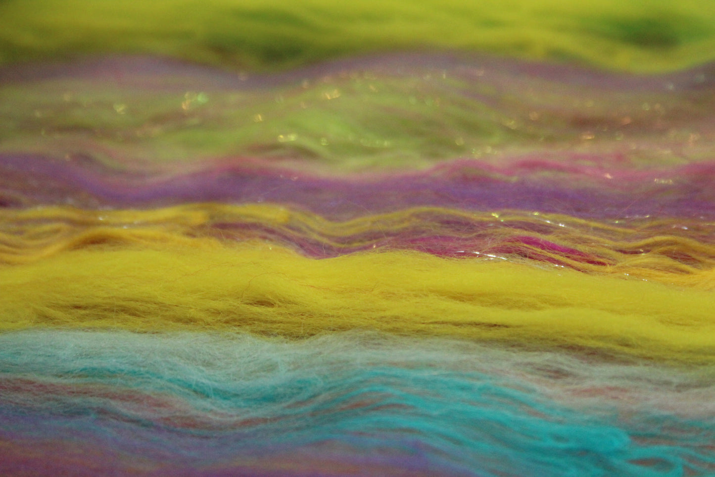 Merino Art Batt - Green Yellow Pink Orange Blue Purple - 56 grams 1.9 oz - Wool for felting, spinning and weaving