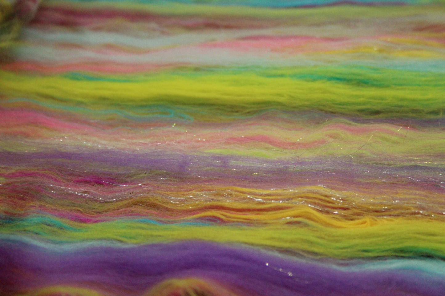 Merino Art Batt - Green Yellow Pink Orange Blue Purple - 56 grams 1.9 oz - Wool for felting, spinning and weaving