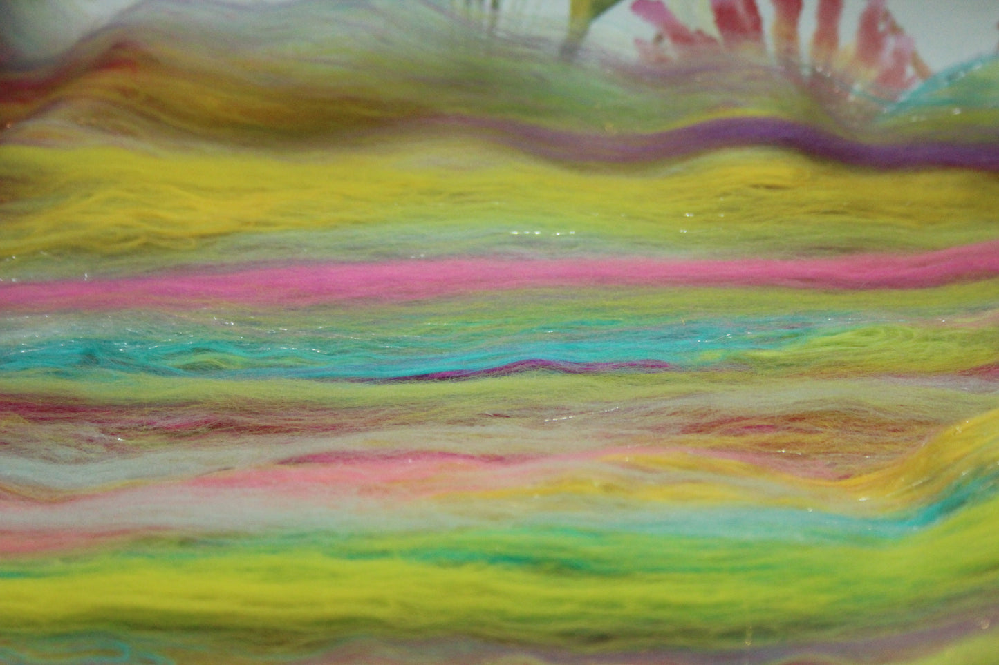 Merino Art Batt - Green Yellow Pink Orange Blue Purple - 56 grams 1.9 oz - Wool for felting, spinning and weaving