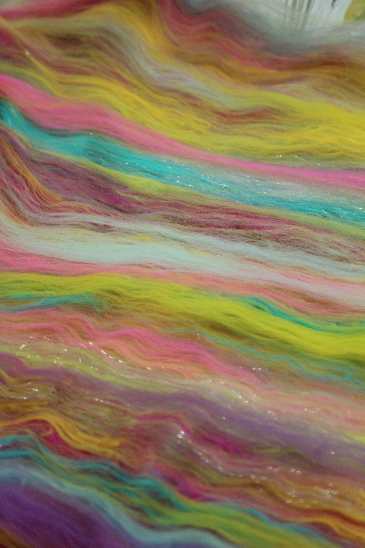 Merino Art Batt - Green Yellow Pink Orange Blue Purple - 56 grams 1.9 oz - Wool for felting, spinning and weaving