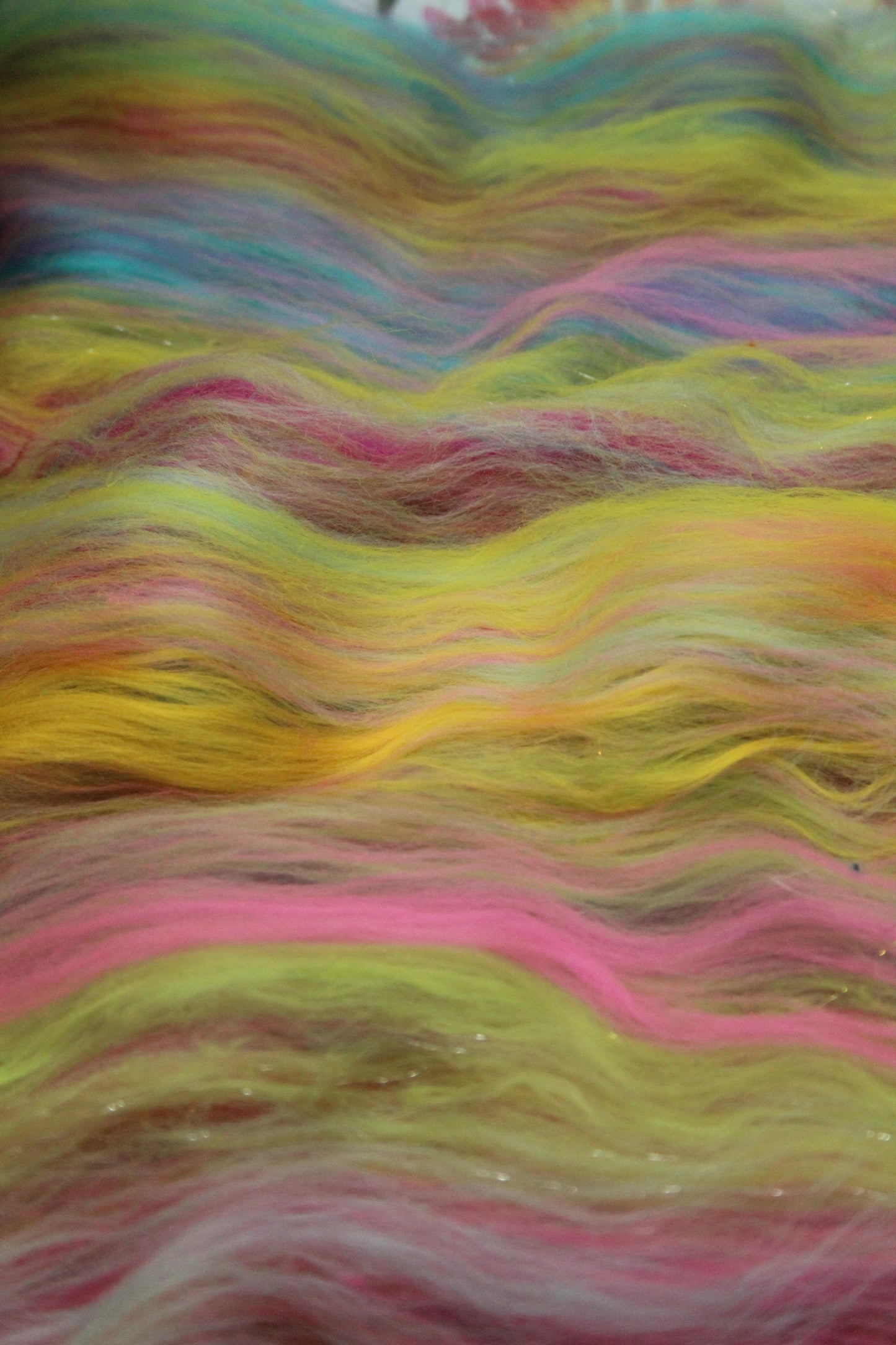 Merino Art Batt - Green Yellow Pink Orange Blue Purple - 56 grams 1.9 oz - Wool for felting, spinning and weaving