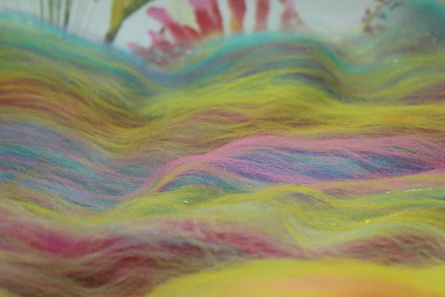 Merino Art Batt - Green Yellow Pink Orange Blue Purple - 56 grams 1.9 oz - Wool for felting, spinning and weaving
