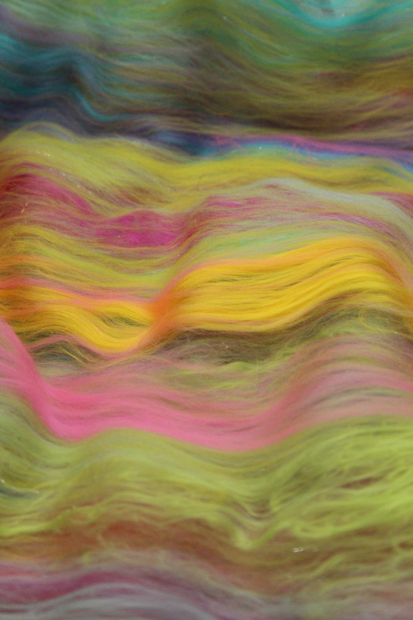 Merino Art Batt - Green Yellow Pink Orange Blue Purple - 56 grams 1.9 oz - Wool for felting, spinning and weaving