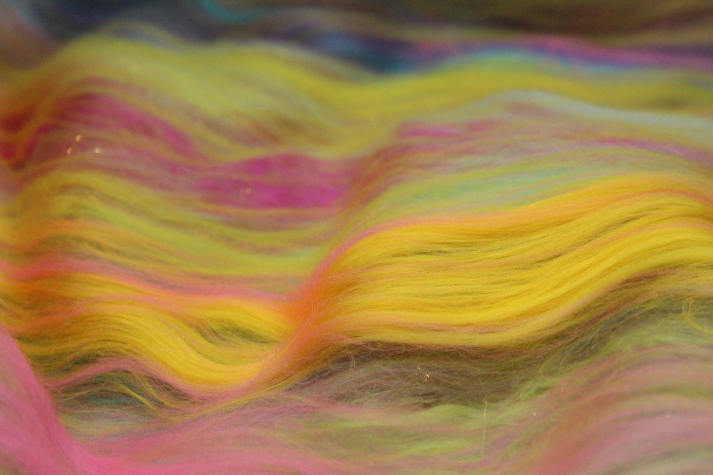 Merino Art Batt - Green Yellow Pink Orange Blue Purple - 56 grams 1.9 oz - Wool for felting, spinning and weaving