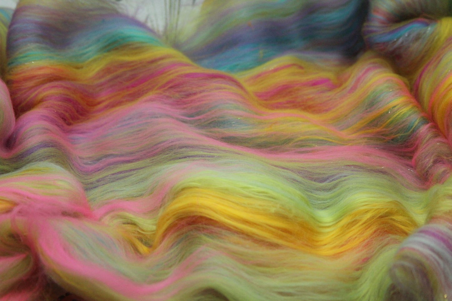 Merino Art Batt - Green Yellow Pink Orange Blue Purple - 56 grams 1.9 oz - Wool for felting, spinning and weaving