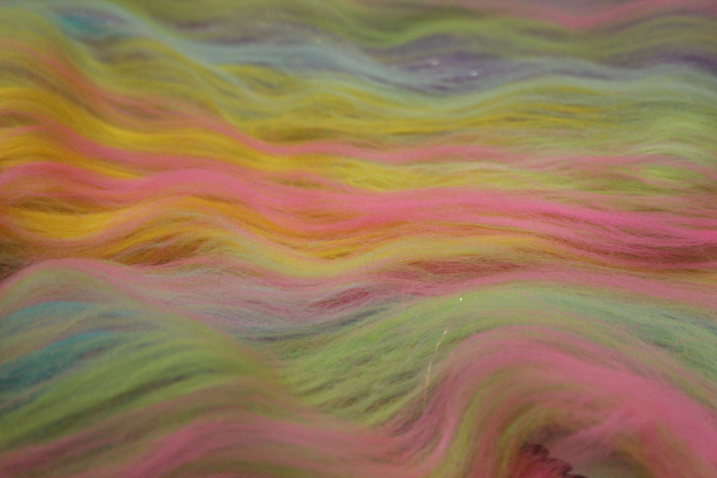 Merino Art Batt - Green Yellow Pink Orange Blue Purple - 56 grams 1.9 oz - Wool for felting, spinning and weaving