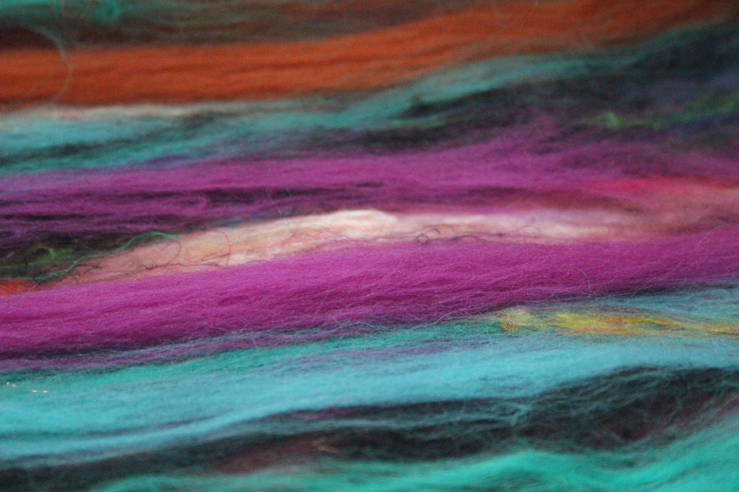 Merino Art Batt - Green Pink Brown Blue Purple - 48 grams 1.6 oz - Wool for felting, spinning and weaving