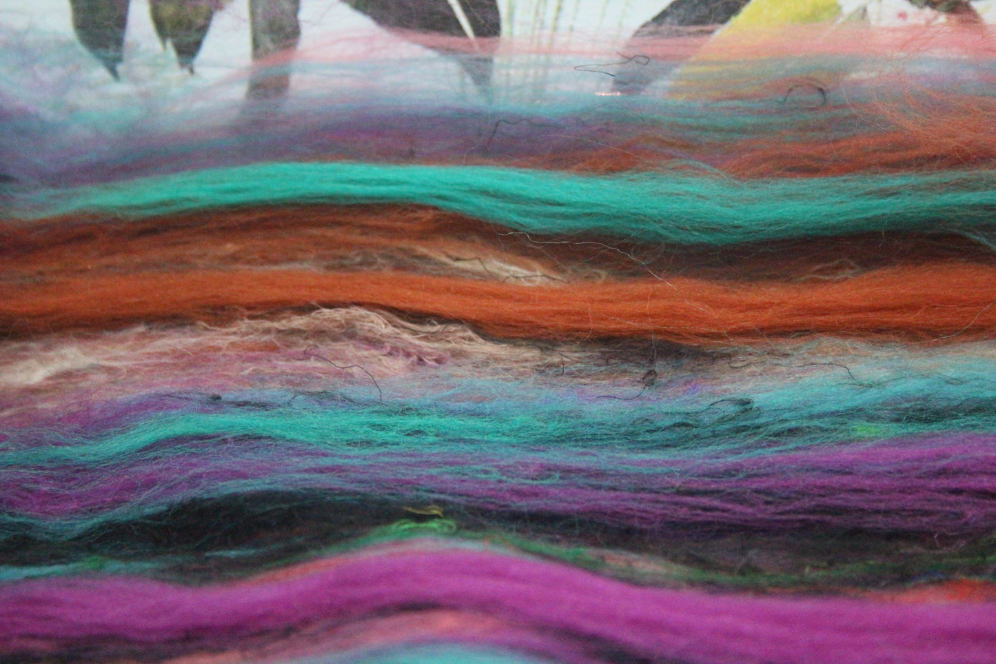 Merino Art Batt - Green Pink Brown Blue Purple - 48 grams 1.6 oz - Wool for felting, spinning and weaving