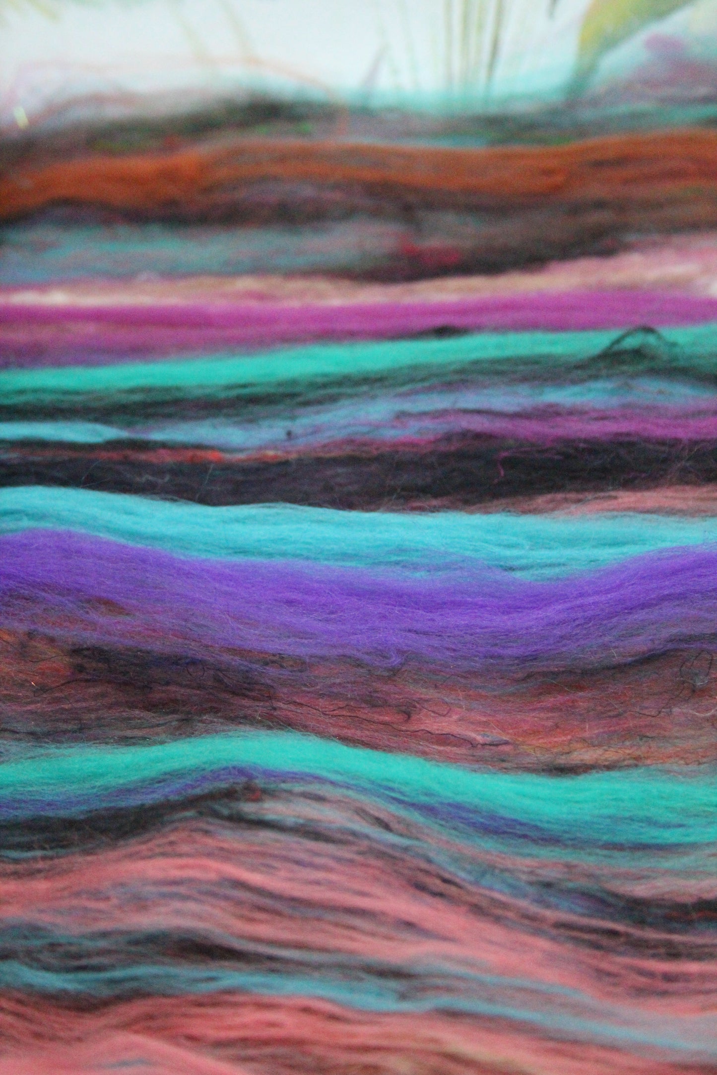 Merino Art Batt - Green Pink Brown Blue Purple - 48 grams 1.6 oz - Wool for felting, spinning and weaving