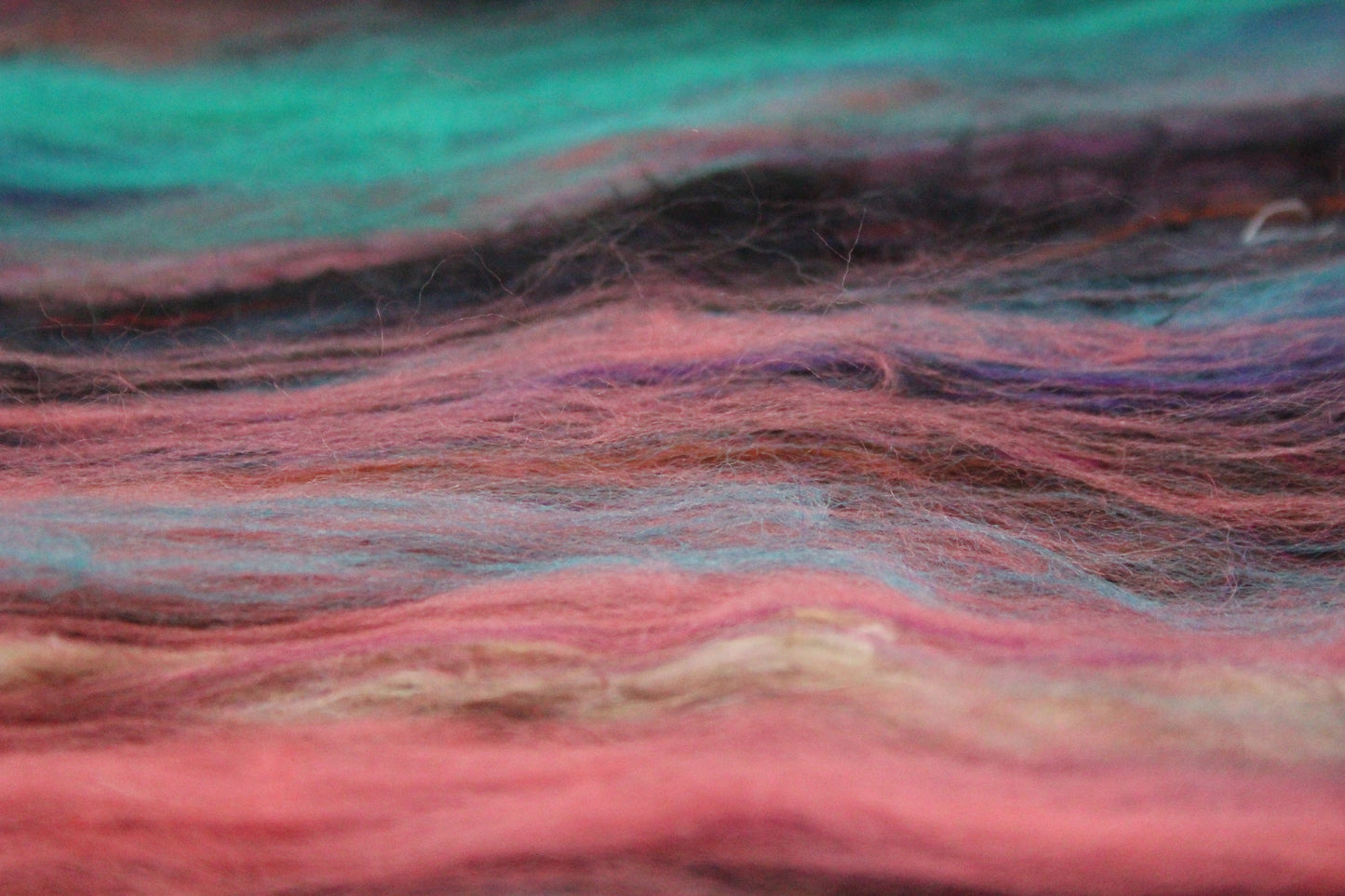 Merino Art Batt - Green Pink Brown Blue Purple - 48 grams 1.6 oz - Wool for felting, spinning and weaving