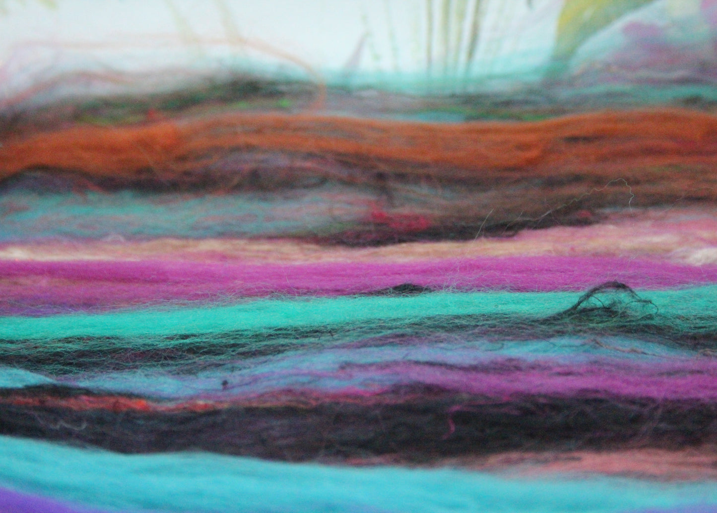 Merino Art Batt - Green Pink Brown Blue Purple - 48 grams 1.6 oz - Wool for felting, spinning and weaving