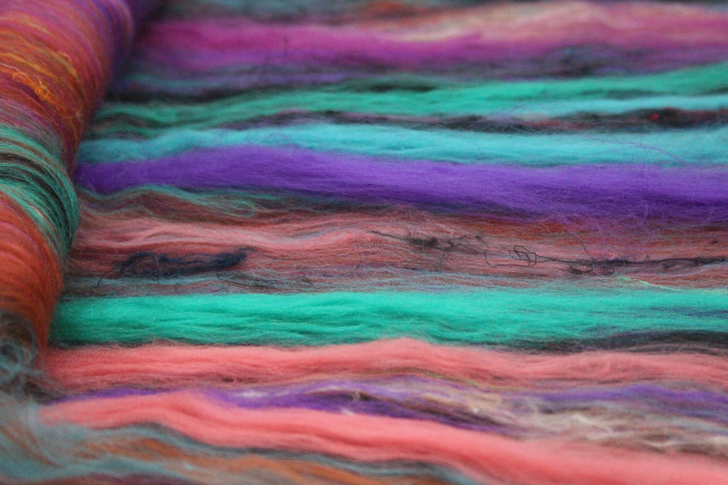 Merino Art Batt - Green Pink Brown Blue Purple - 48 grams 1.6 oz - Wool for felting, spinning and weaving
