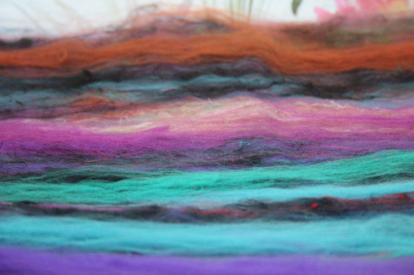Merino Art Batt - Green Pink Brown Blue Purple - 48 grams 1.6 oz - Wool for felting, spinning and weaving
