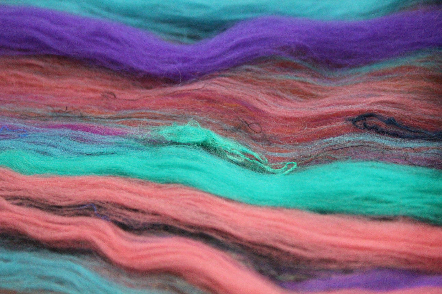 Merino Art Batt - Green Pink Brown Blue Purple - 48 grams 1.6 oz - Wool for felting, spinning and weaving
