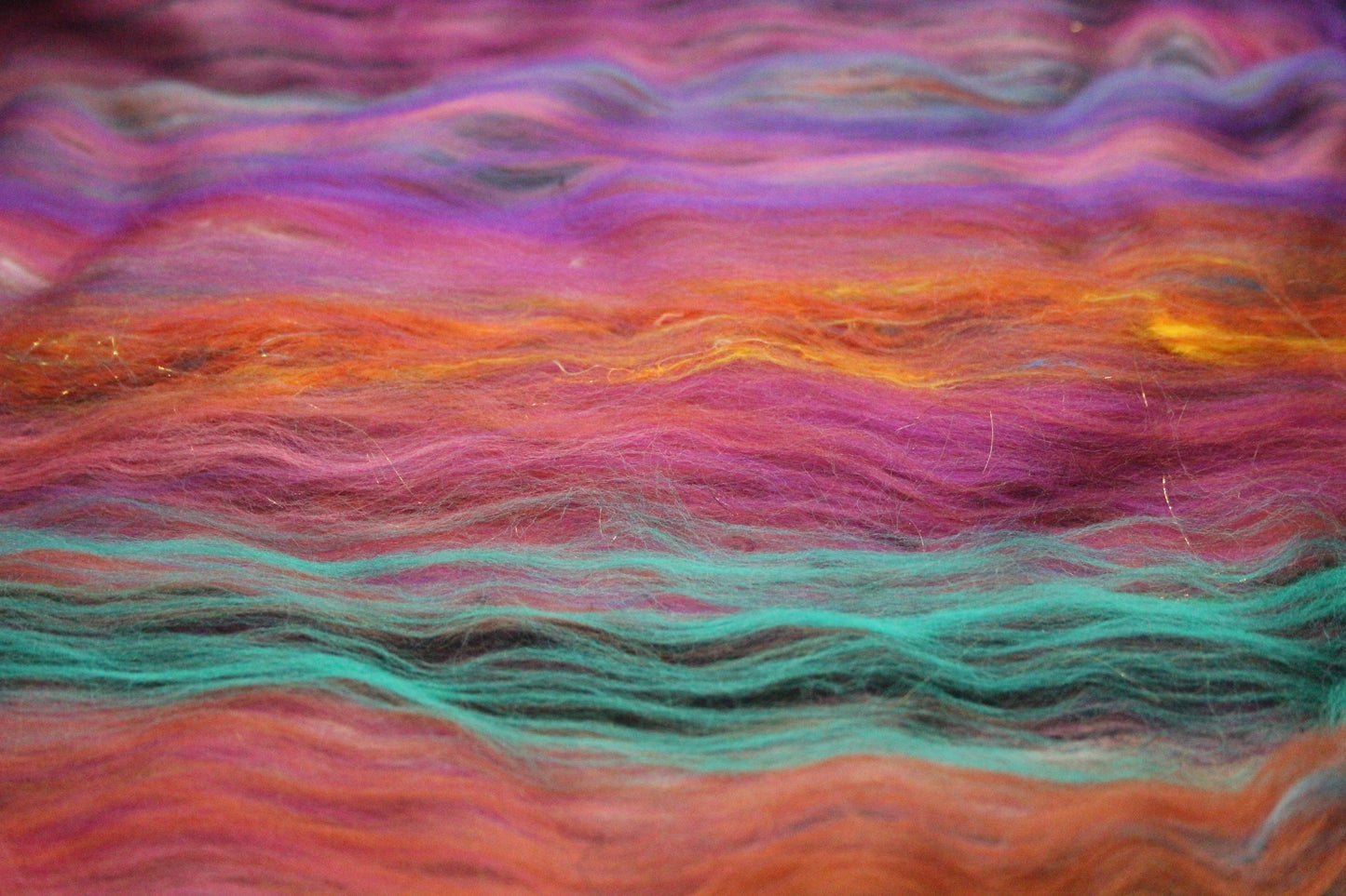 Merino Art Batt - Green Pink Brown Blue Purple - 48 grams 1.6 oz - Wool for felting, spinning and weaving