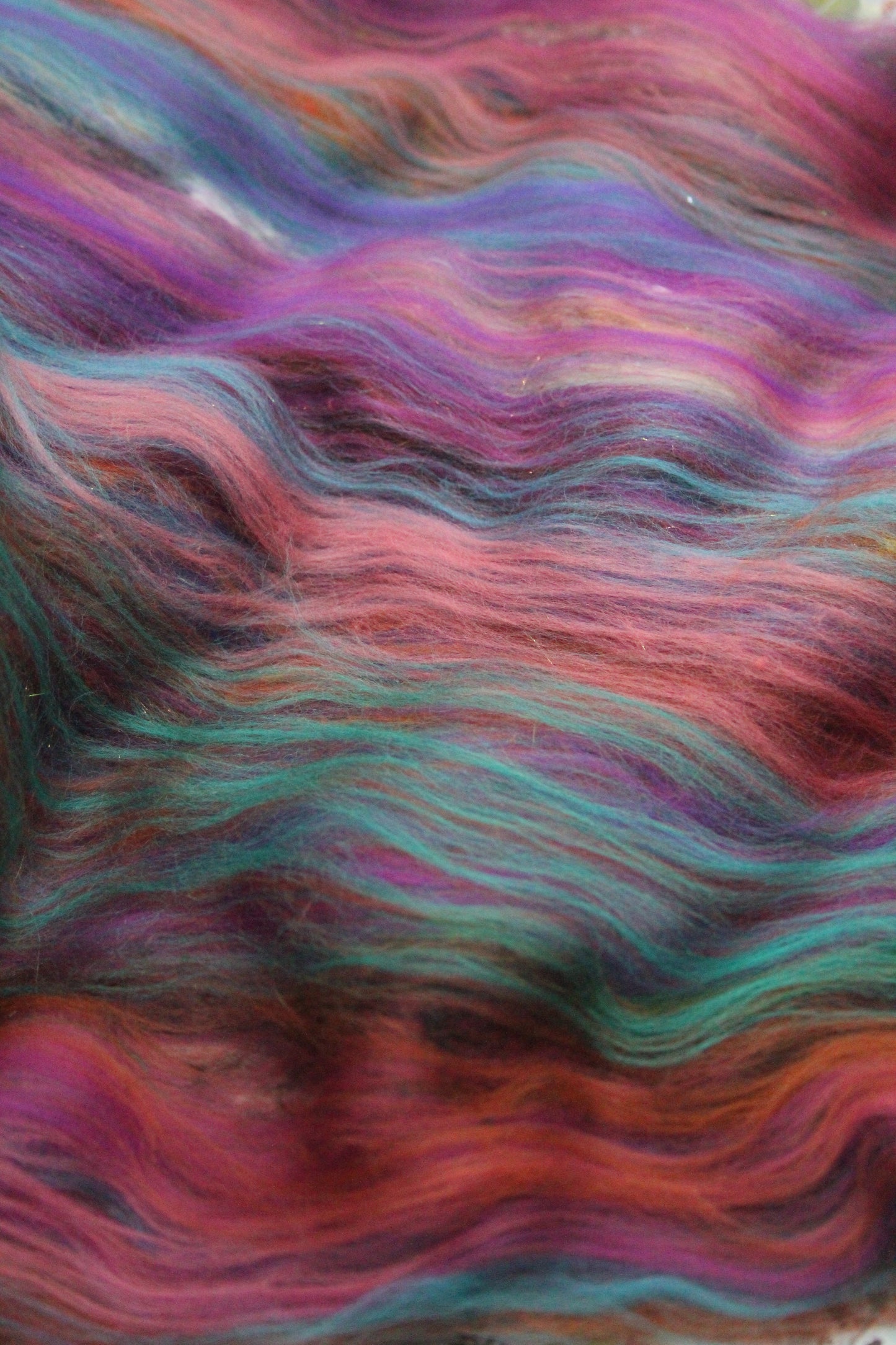 Merino Art Batt - Green Pink Brown Blue Purple - 48 grams 1.6 oz - Wool for felting, spinning and weaving