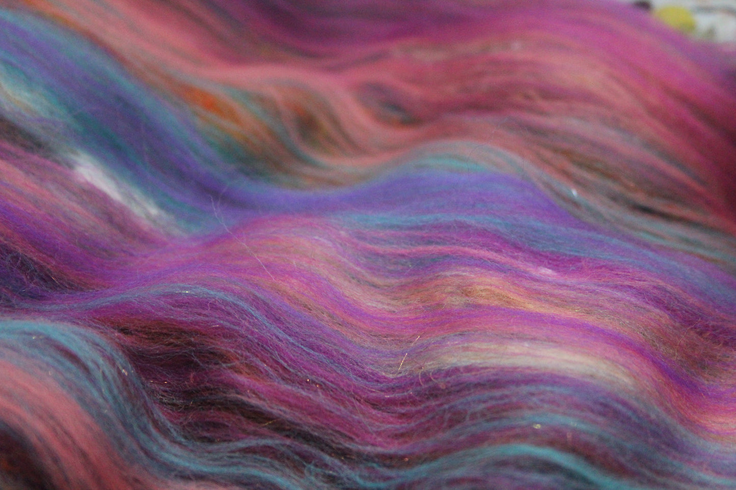 Merino Art Batt - Green Pink Brown Blue Purple - 48 grams 1.6 oz - Wool for felting, spinning and weaving