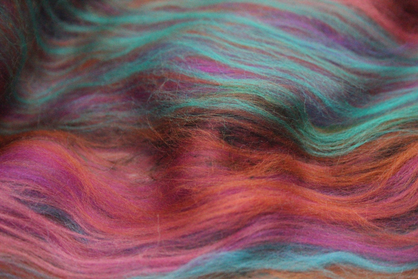 Merino Art Batt - Green Pink Brown Blue Purple - 48 grams 1.6 oz - Wool for felting, spinning and weaving