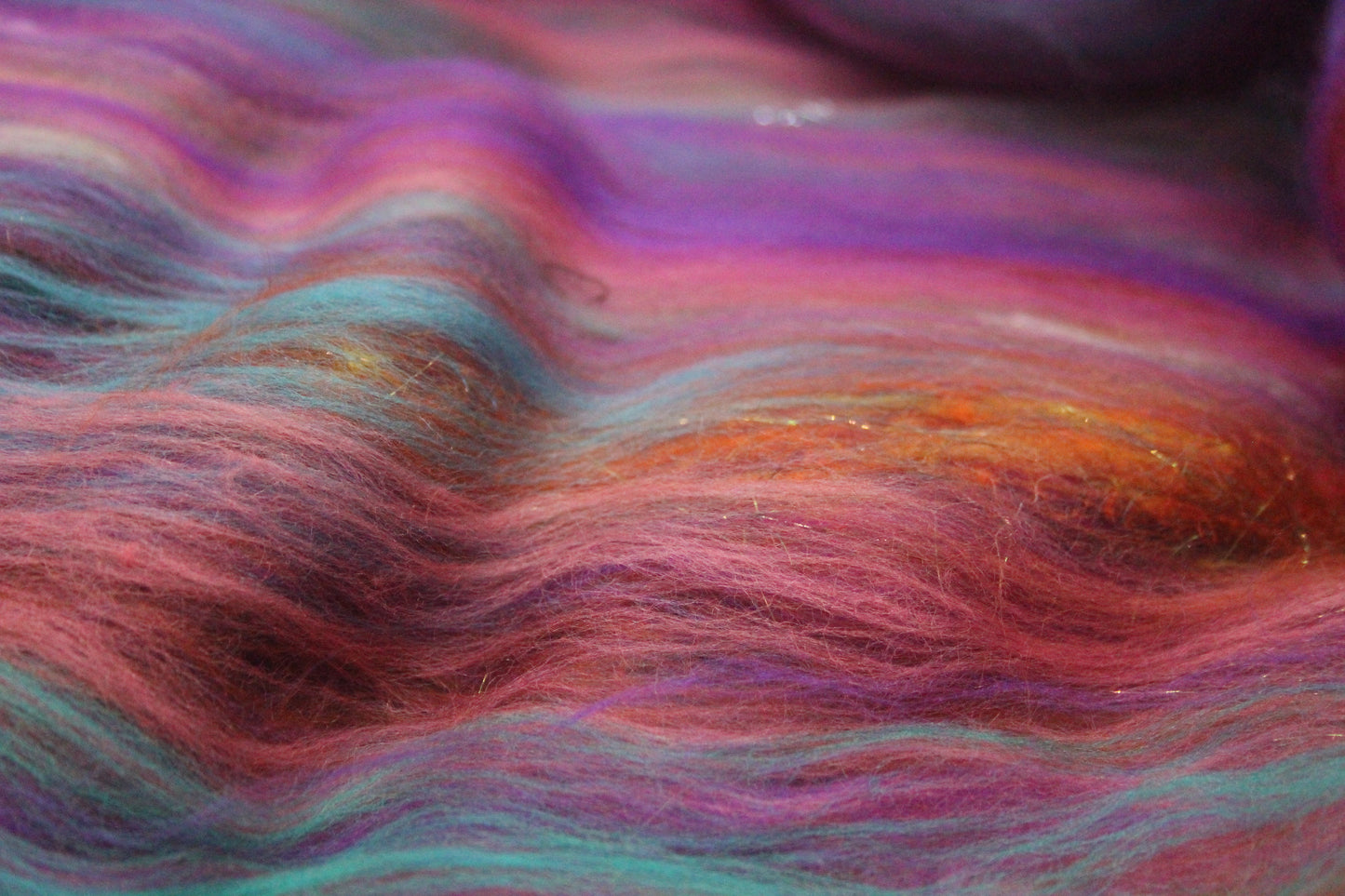 Merino Art Batt - Green Pink Brown Blue Purple - 48 grams 1.6 oz - Wool for felting, spinning and weaving