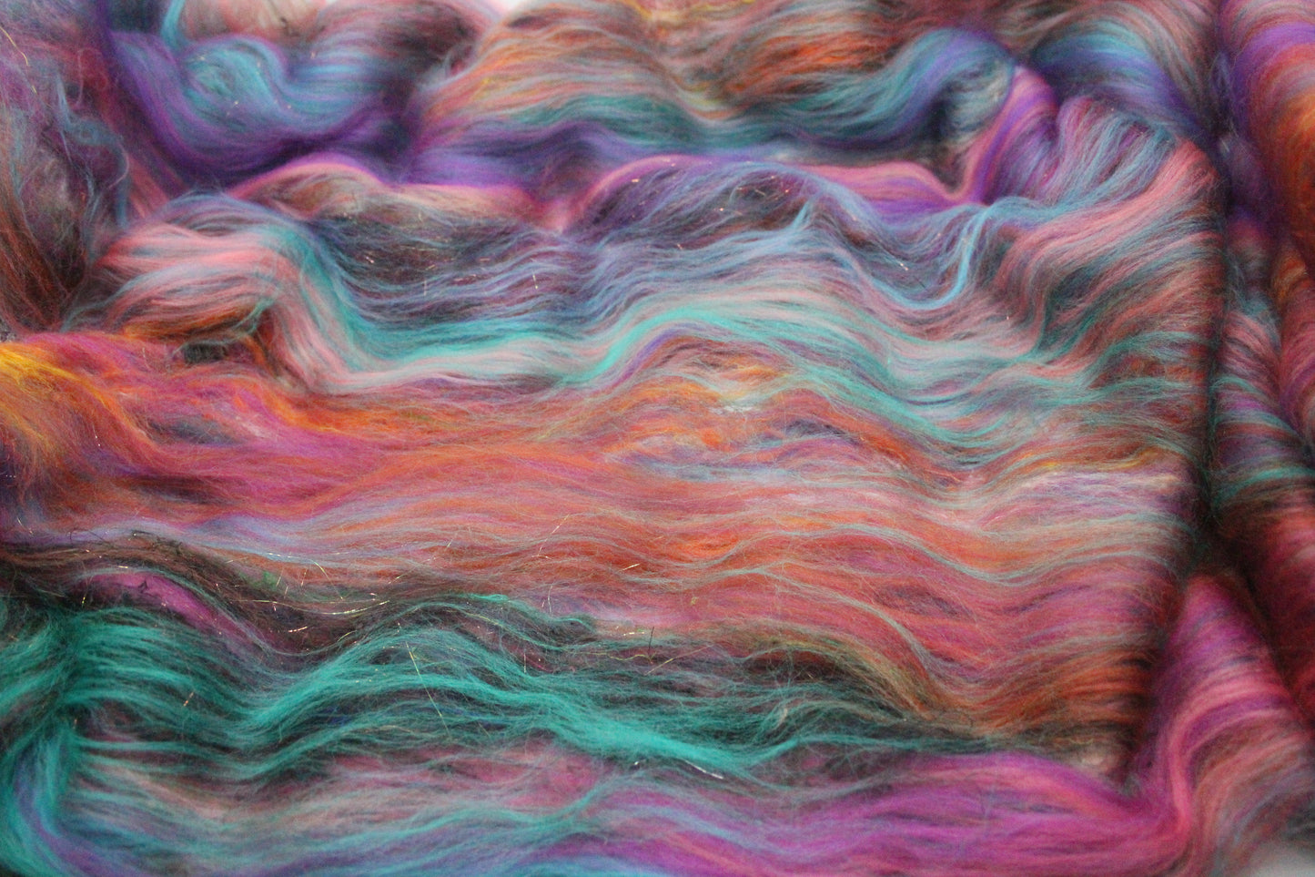 Merino Art Batt - Green Pink Brown Blue Purple - 48 grams 1.6 oz - Wool for felting, spinning and weaving