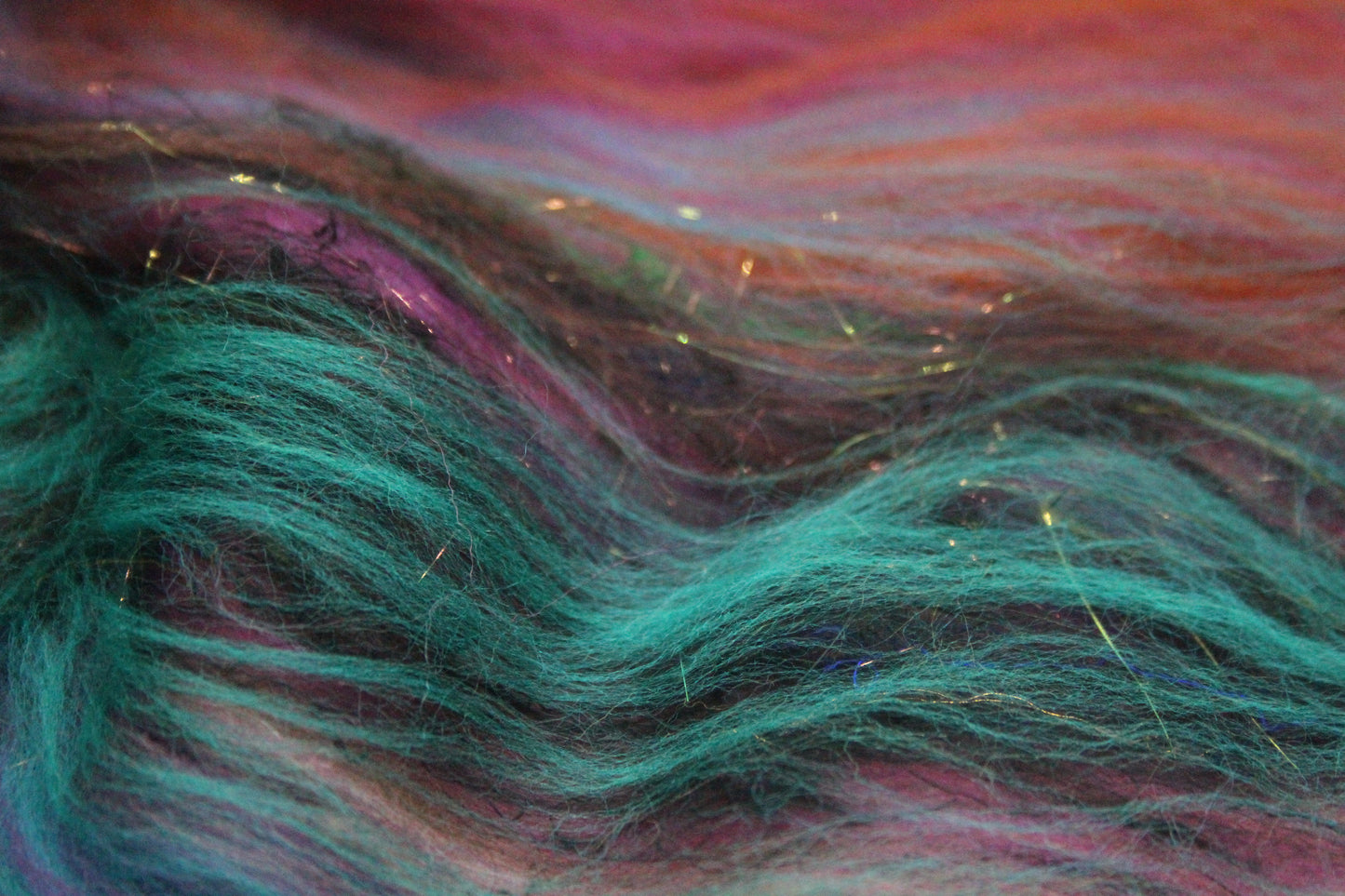 Merino Art Batt - Green Pink Brown Blue Purple - 48 grams 1.6 oz - Wool for felting, spinning and weaving