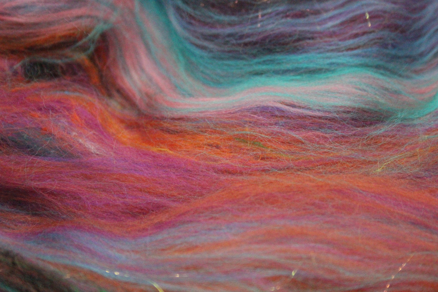Merino Art Batt - Green Pink Brown Blue Purple - 48 grams 1.6 oz - Wool for felting, spinning and weaving