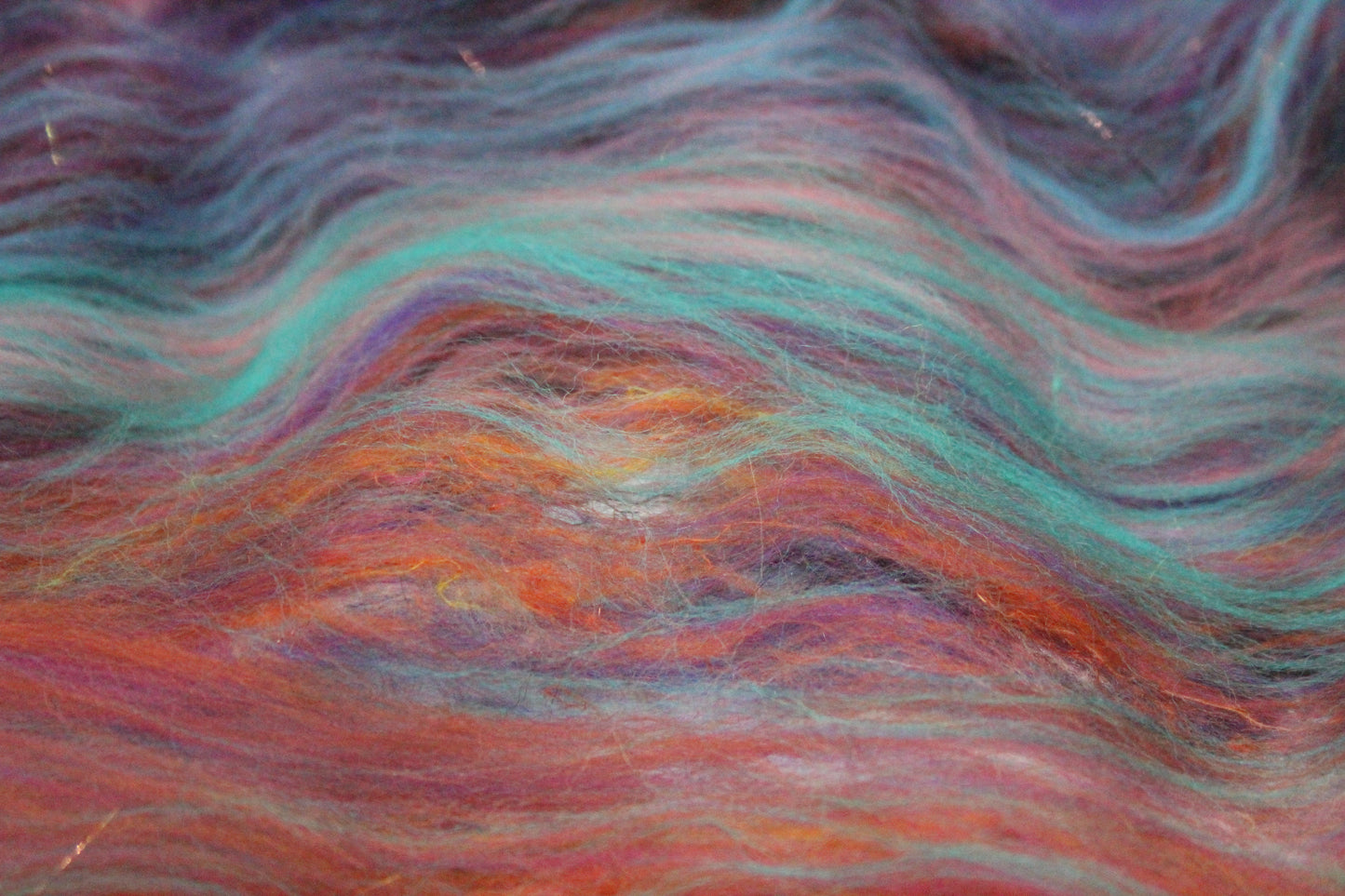 Merino Art Batt - Green Pink Brown Blue Purple - 48 grams 1.6 oz - Wool for felting, spinning and weaving