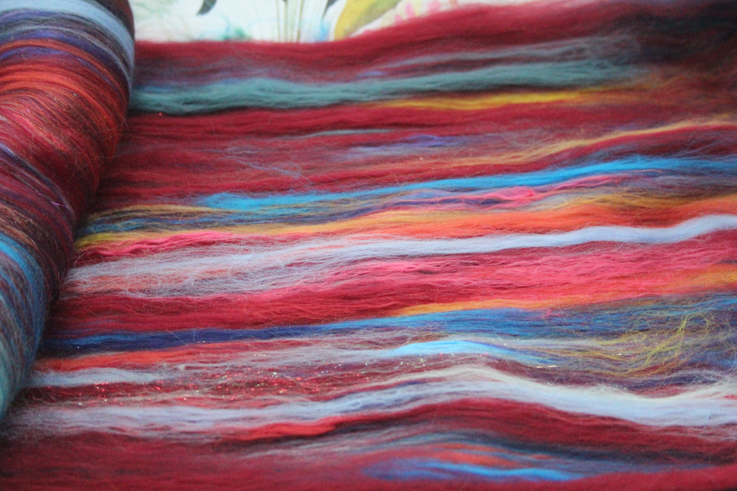 Merino Art Batt - Red - 101 grams 3.5 oz - Wool for felting, spinning and weaving