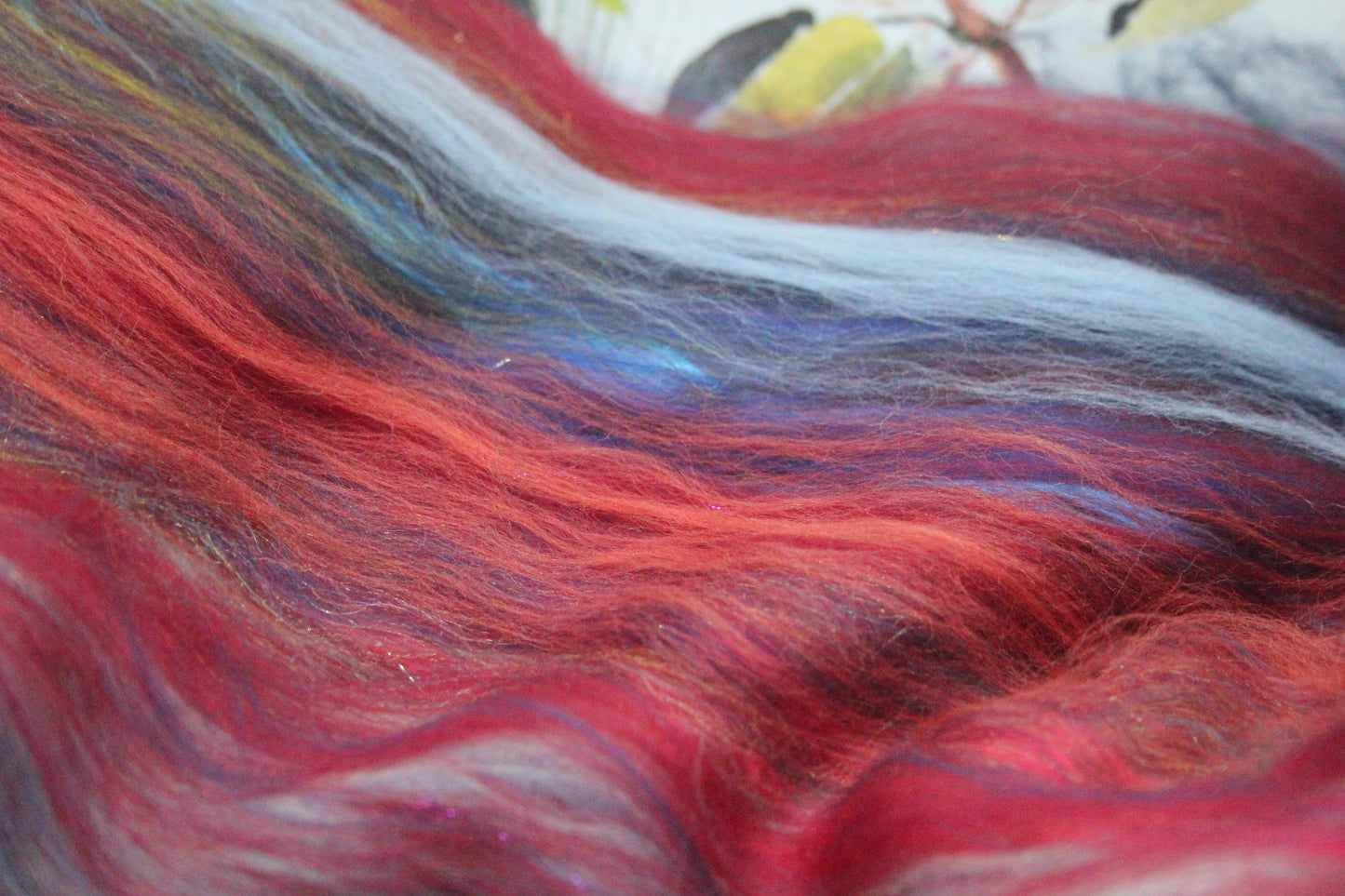 Merino Art Batt - Red - 101 grams 3.5 oz - Wool for felting, spinning and weaving