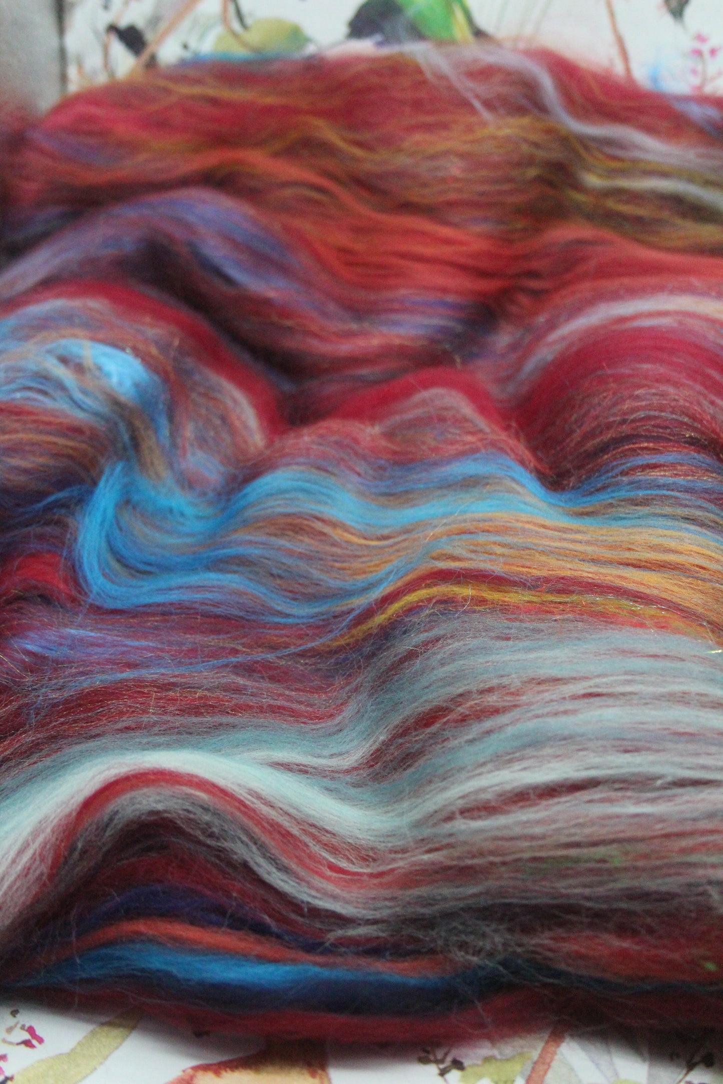 Merino Art Batt - Red - 101 grams 3.5 oz - Wool for felting, spinning and weaving