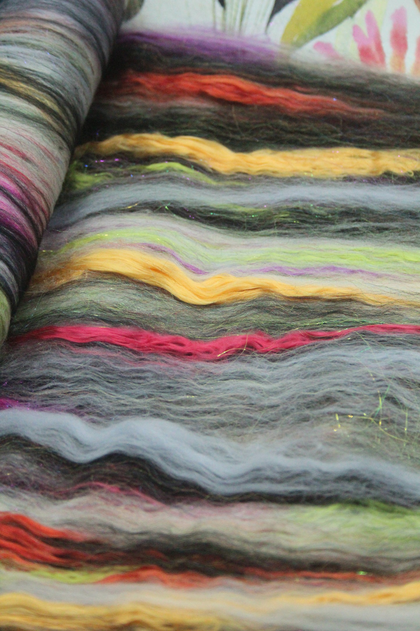 Merino Art Batt - White Grey Black - 84 grams 2.9 oz - Wool for felting, spinning and weaving