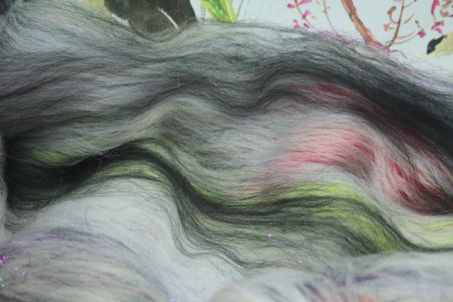 Merino Art Batt - White Grey Black - 84 grams 2.9 oz - Wool for felting, spinning and weaving