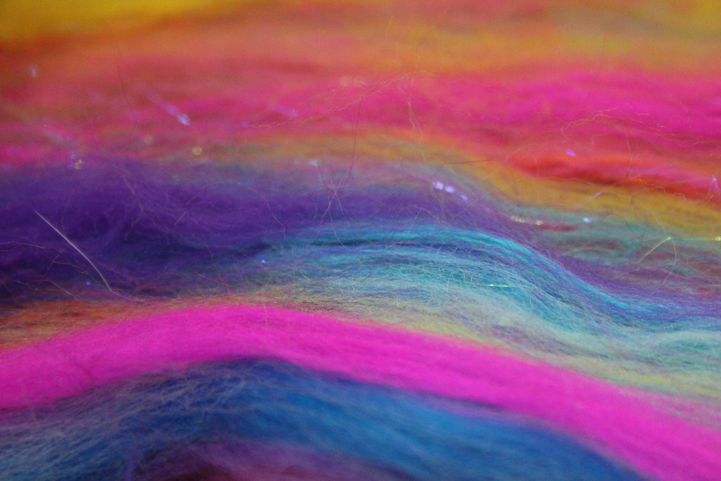 Merino Art Batt - Pink Yellow Purple Blue Orange - 85 grams 2.9 oz - Wool for felting, spinning and weaving