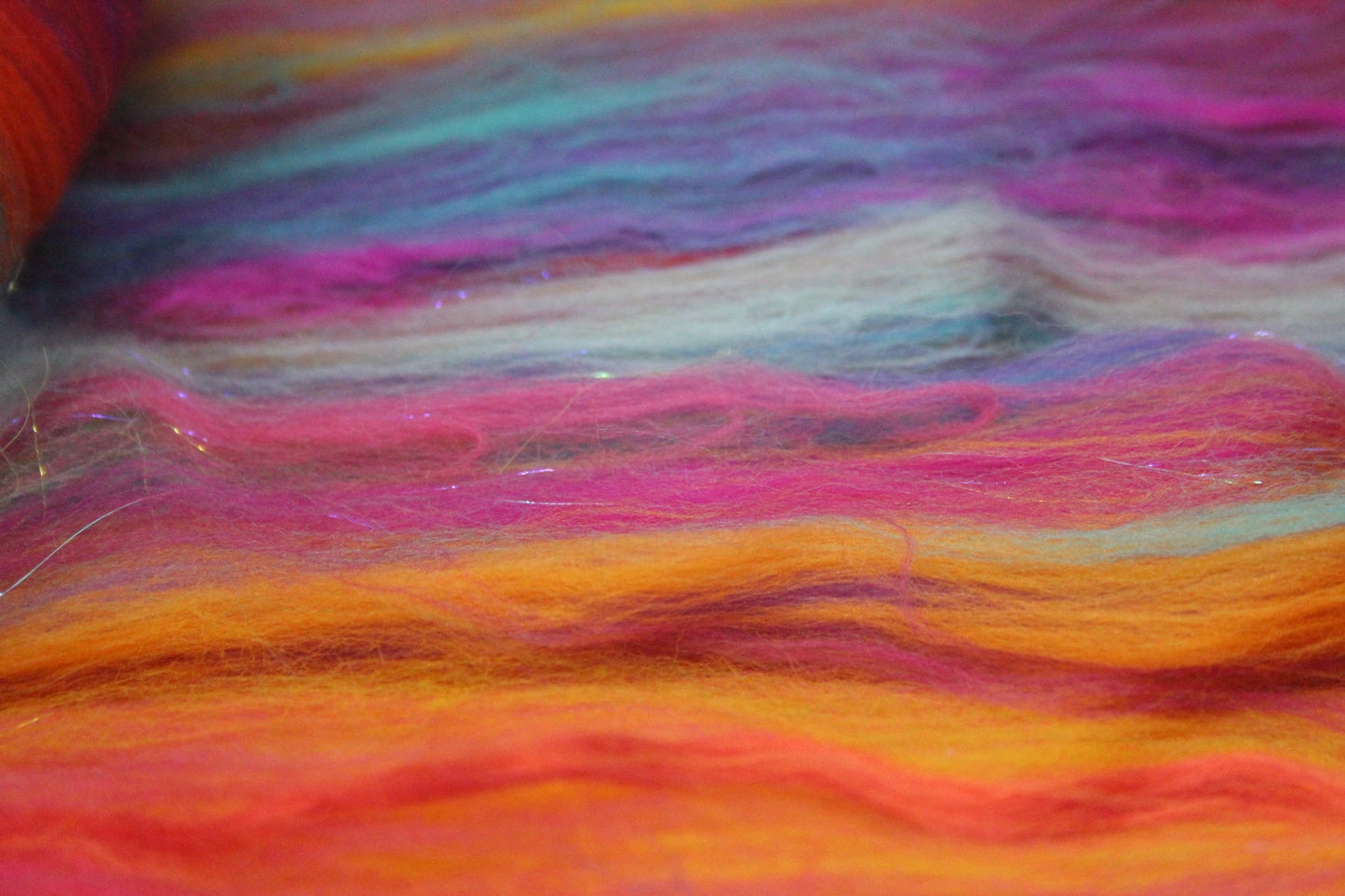 Merino Art Batt - Pink Yellow Purple Blue Orange - 85 grams 2.9 oz - Wool for felting, spinning and weaving