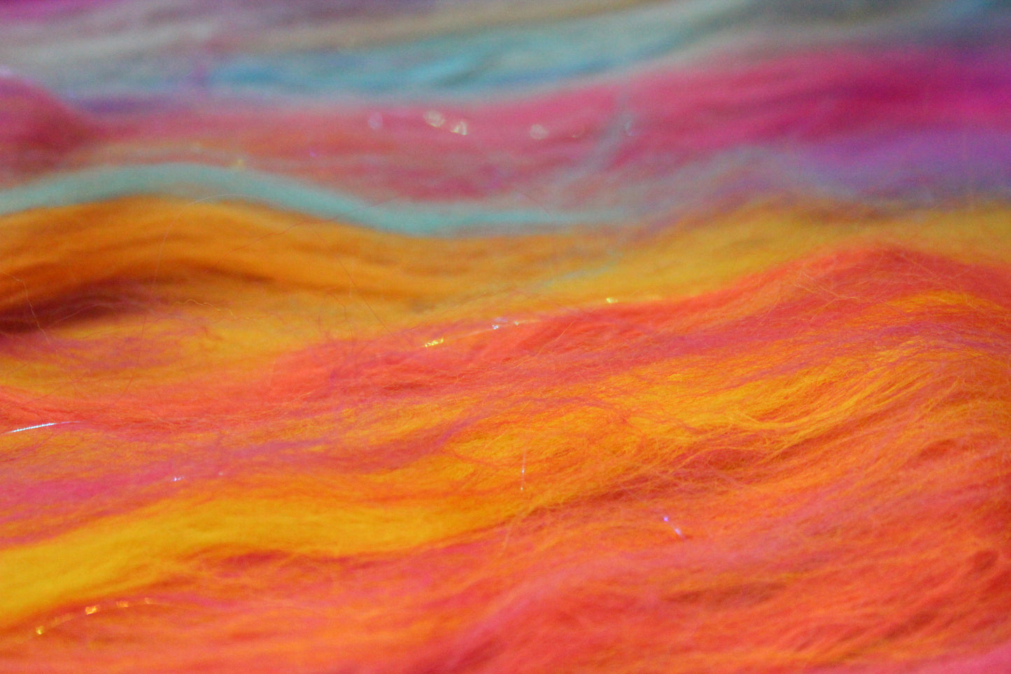 Merino Art Batt - Pink Yellow Purple Blue Orange - 85 grams 2.9 oz - Wool for felting, spinning and weaving