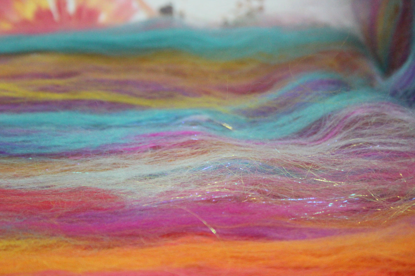 Merino Art Batt - Pink Yellow Purple Blue Orange - 85 grams 2.9 oz - Wool for felting, spinning and weaving