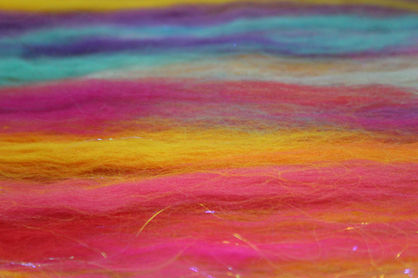 Merino Art Batt - Pink Yellow Purple Blue Orange - 85 grams 2.9 oz - Wool for felting, spinning and weaving