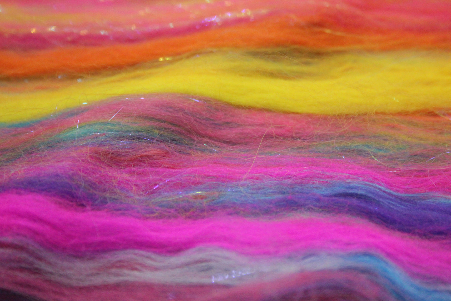 Merino Art Batt - Pink Yellow Purple Blue Orange - 85 grams 2.9 oz - Wool for felting, spinning and weaving