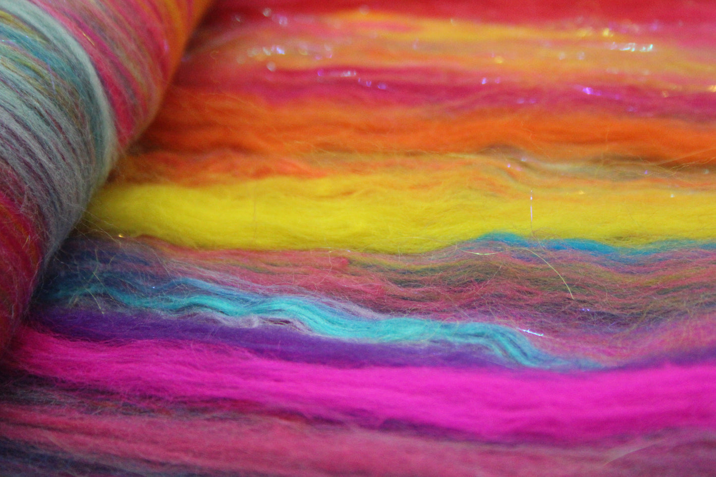Merino Art Batt - Pink Yellow Purple Blue Orange - 85 grams 2.9 oz - Wool for felting, spinning and weaving