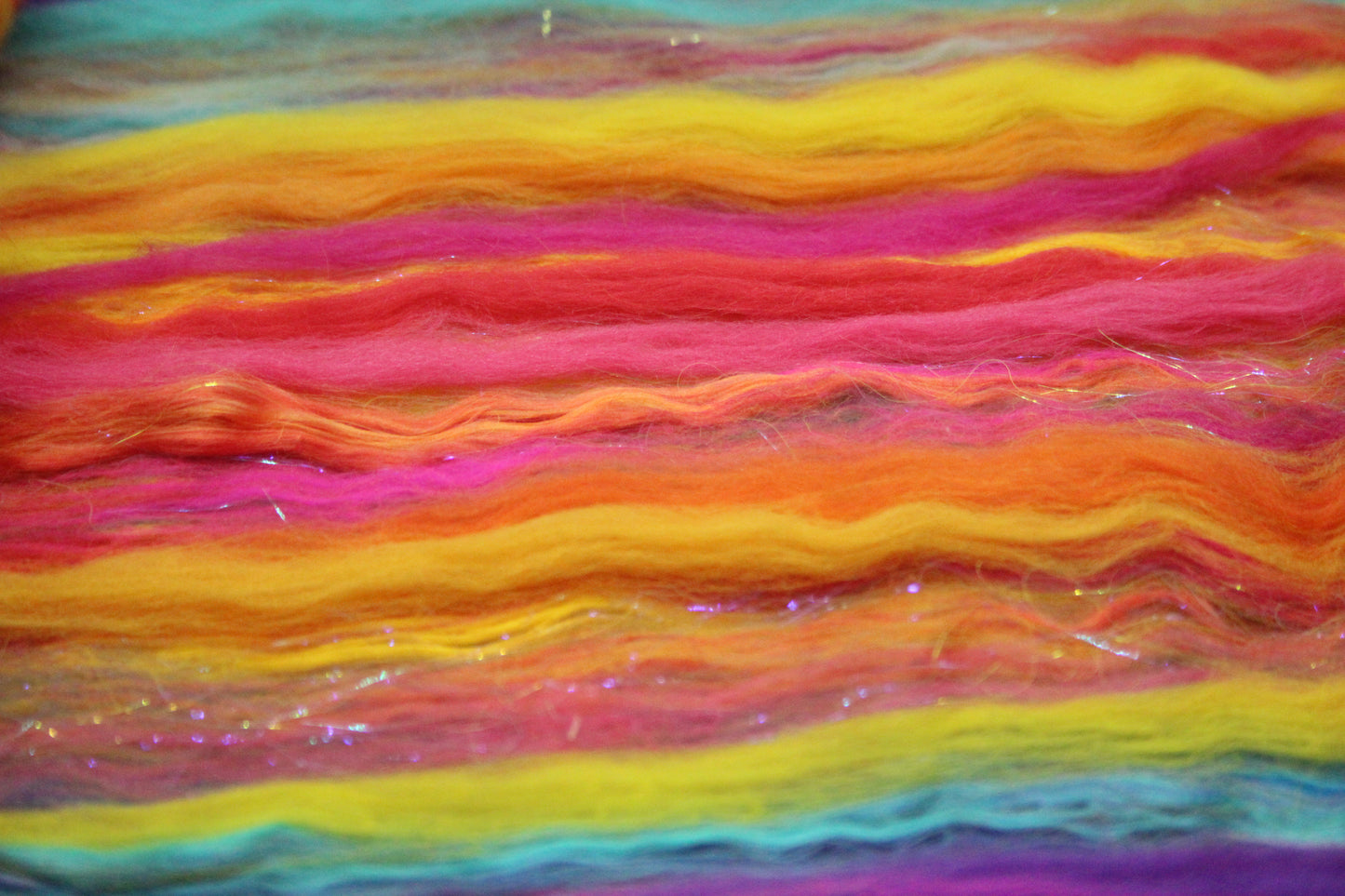 Merino Art Batt - Pink Yellow Purple Blue Orange - 85 grams 2.9 oz - Wool for felting, spinning and weaving
