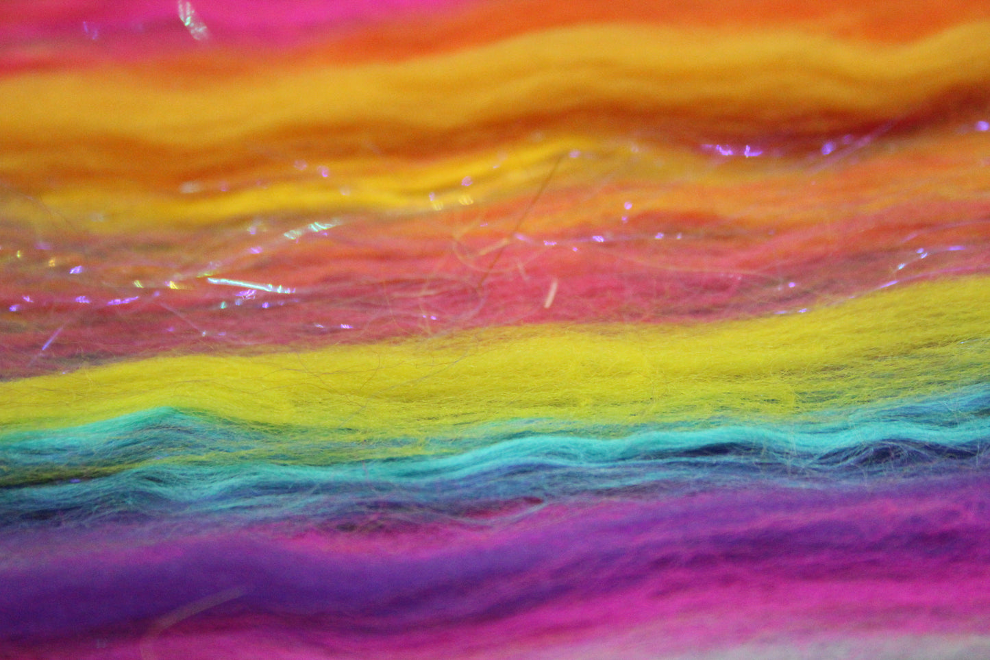 Merino Art Batt - Pink Yellow Purple Blue Orange - 85 grams 2.9 oz - Wool for felting, spinning and weaving